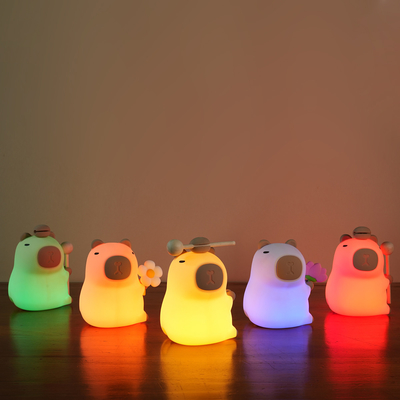 ดีไซน์โมเดิร์น ซิลิโคน แคปบาร่า ไนท์แลมป์ พกพา USB ชาร์จใหม่ แหล่งแสง LED การควบคุมสัมผัส ไฟสัตว์ สําหรับห้องนอน