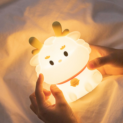 LED USB ชาร์จใหม่ Dimming มังกรสัมผัส การ์ตูน น่ารัก ห้องนอนตกแต่ง ซิลิโคนเด็ก Loong โต๊ะโคมไฟ กลางคืน
