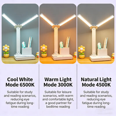 ไฟกลางคืน LED สองหัวทันสมัย ตัวเครื่อง ABS ชาร์จไฟได้ โคมไฟนาฬิกาพับได้ สี่เหลี่ยม ความสว่าง โคมไฟตั้งโต๊ะสำหรับใช้ในบ้าน